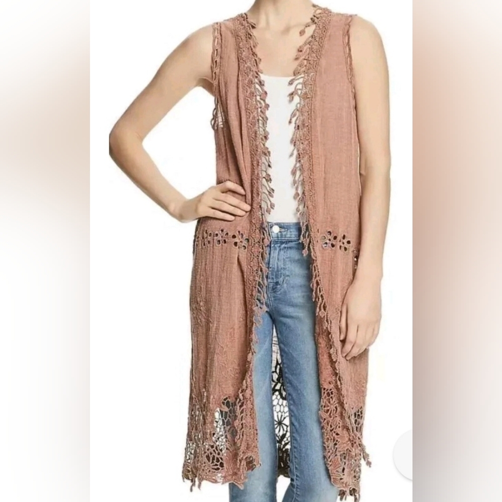 XCVI Crochet Sleeveless Cotton Duster Cardigan, Size Small, NWOT